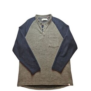 Sovereign‎ Code Mens Jeter Henley Sweater Grey Navy Blue Raglan XL Ribbed Knit